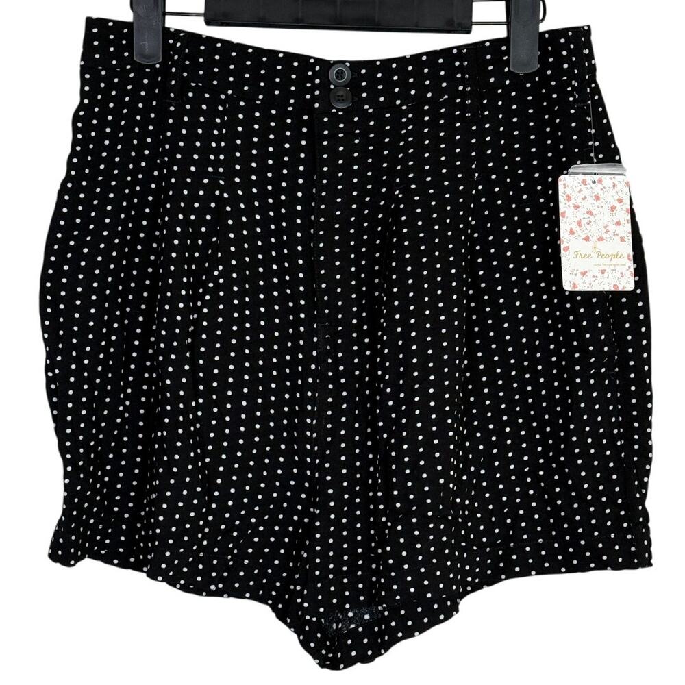 NWT Free People Magdalene High Waist Polka Dot Rayon Shorts Pocket 2 Black White - Picture 2 of 16